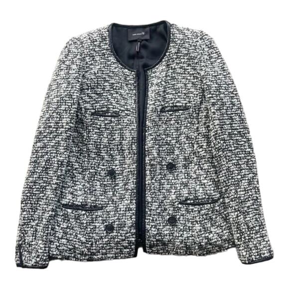 Isabel Marant Tweed Leather Trim Double Breasted Blazer Jacket XS 0 Black White - Picture 1 of 14
